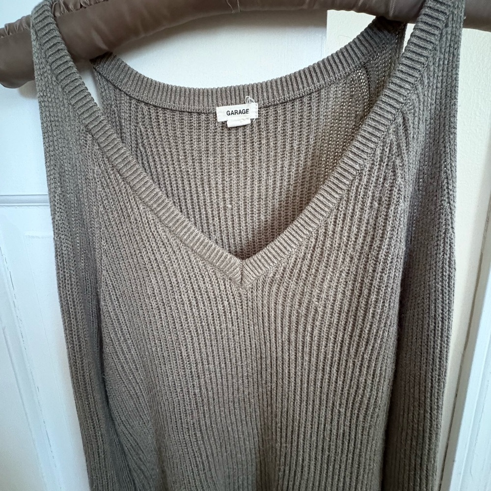 Garage V-Neck Ribbed cold shoulder Sweater